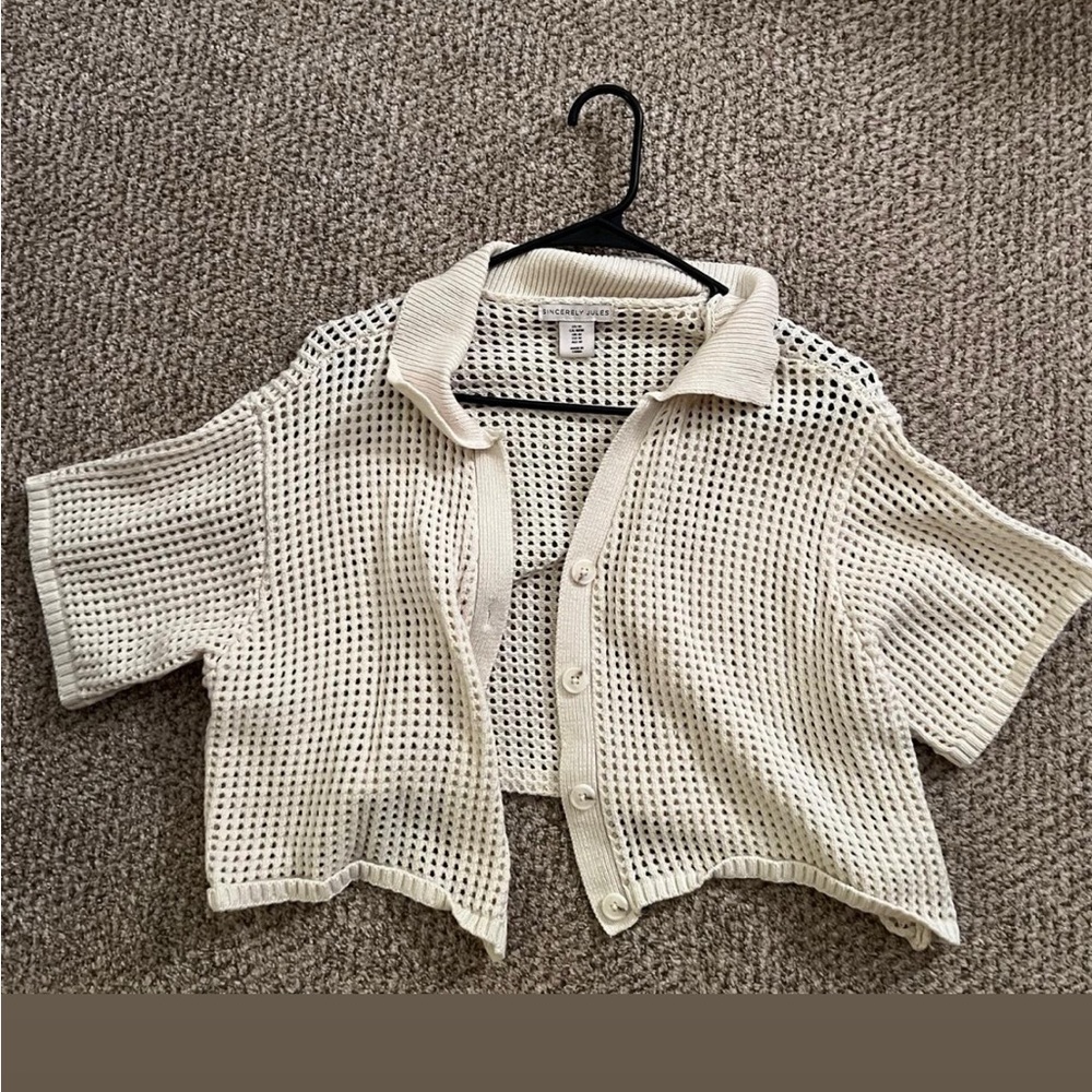 Cream Knit Button-Up Top